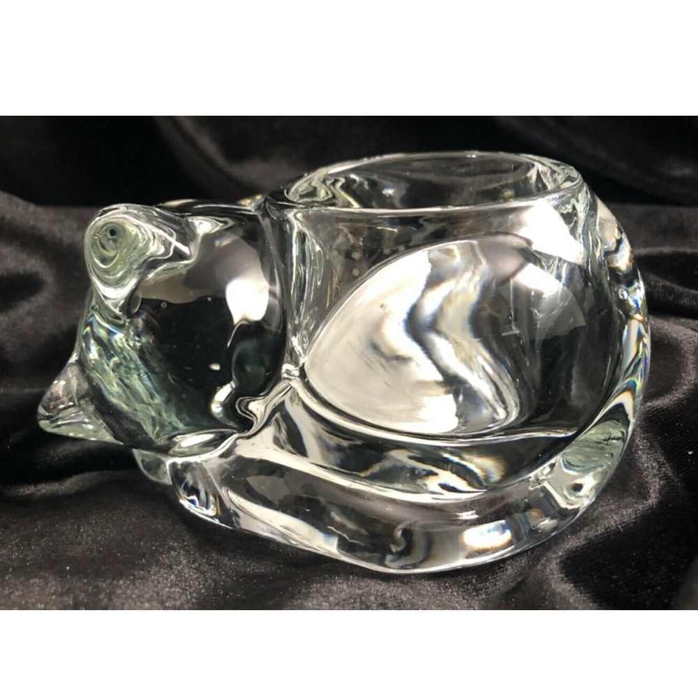 Indiana Glass Sleeping Cat Tea Candle Light‎ Holder Art Glass